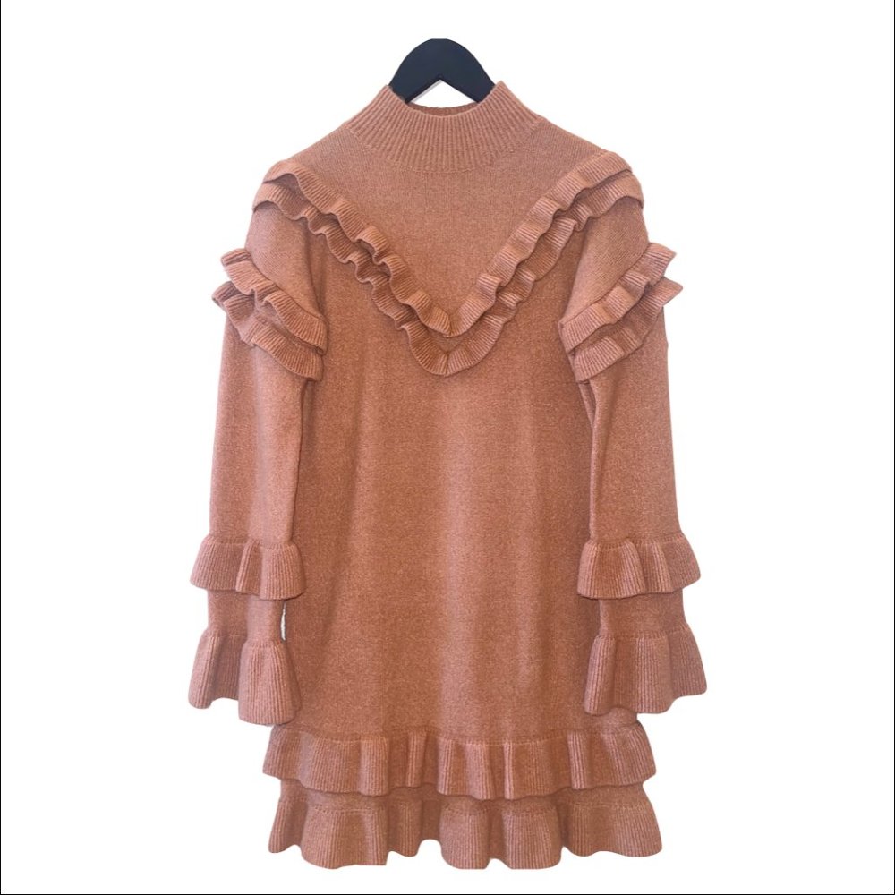 River Island Ruffle Frill Detail Knitted Pink Sweater Dress UK Size 6 US Size 2